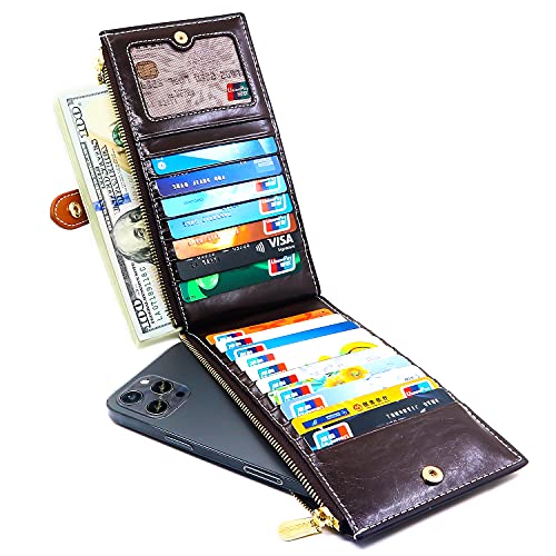 Image of ANDOILT Women's Genuine Leather Wallet RFID Blocking Credit Card Holder Zipper Purse Cell Phone Handbag