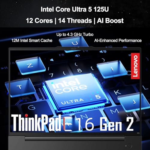 Image of Lenovo ThinkPad E16 AI Business Laptop, Intel Core Ultra 5 125U(Beats i7-1355U), 16 inch WUXGA, 32GB DDR5 RAM, 1.5TB Storage(1TB SSD + 500GB External), Backlit Keyboard, Fingerprint Reader, Win 11 Pro