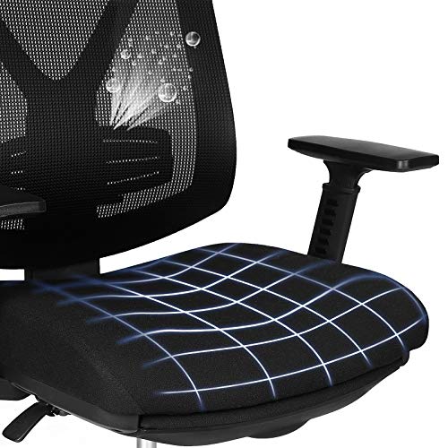 SONGMICS Sedia da Ufficio Ergonomica, Sedia da Scrivania con Poggiapiedi Allungabile, Meccanismo di Inclinazione (90-135°), Poggiatesta Regolabile, Portata 150 kg, Nero OBN61BKV1