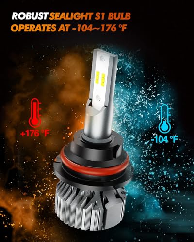 Image of SEALIGHT 9007 Fog Light Bulbs, 64000LM 6000K Cool White, Real 1:1 Size 3 Min Plug-N-Play, No Noise Fanless 7055 Aluminum Alloy Self-Cooling Design, IP67 HB5 Bulbs Box of 2
