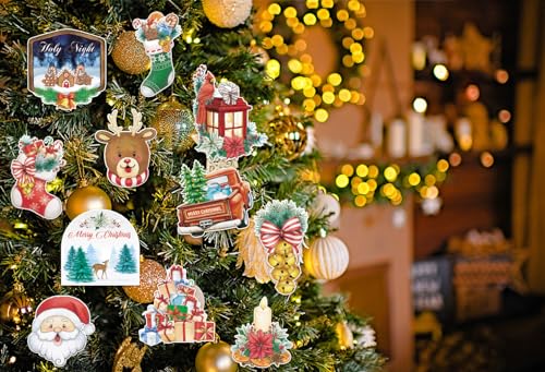 Image of Hying 52 PCS Christmas Cutouts Xmas Santa Bell Bulletin Board Set Christmas Reindeer Cutout Decorations Winter Holiday Cutouts Cardstock Paper Cut-Outs for Classroom Chalkboard Christmas Decorations