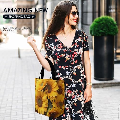 Women Tote Bags with Handles Many Sunflowers Shoulder Bag with Zipper Handbags Shopping Bags Travel Bag Beach Bag Reusable Grocery Bag for Swim Holiday Gift4