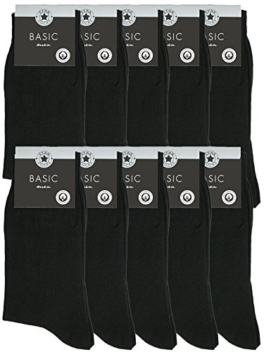 Lot de 10 paires de chaussettes business, pour homme, noir 100 % coton + 39 40 41 42 43 44 45 46 47 48 49 50 + - Noir - 39/42