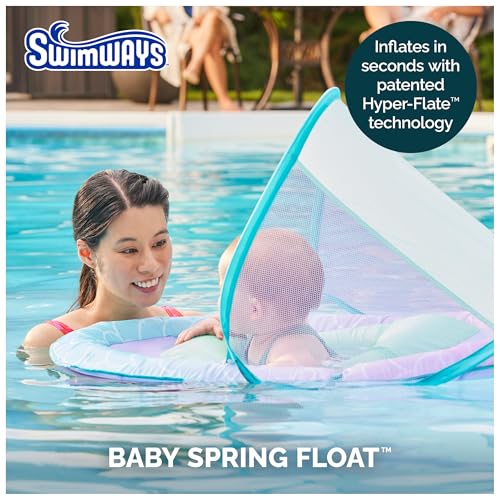Image of SwimWays Baby Spring Float, Baby Pool Float with Canopy, Swim Training PFD, Swimming Pool Accessories for Babies and Toddlers 9-24 Months, Mermaid