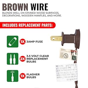 612 Vermont 35 Clear Mini Christmas String Lights on Brown Wire Cord, UL Approved for Indoor Use Only, 9 Foot of Lighted Length, 10 Foot of Total Length 612 Vermont 35 Clear Mini Christmas String Lights on Brown Wire Cord UL Approved for Indoor Use Only 9 Foot of Lighted Length 10 Foot of Total Length