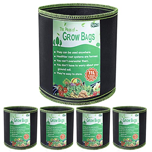 Growerz 11L (DIA25 x H22cm) Fabric Grow Pot, Durable Non-Woven PET Plant Container for Air Pruning Root Health & Drainage