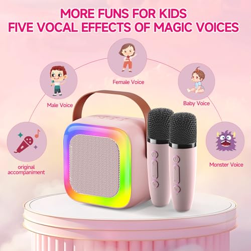 Image of Mini Karaoke Machine for Kids Teen Adults, Kids Karaoke Machine with 2 Wireless Microphones and LED Lights Toys for Christmas Birthday Party, Home, Gifts for 4 5 6 7 8 9 10 11 12+ Years Girls Boys