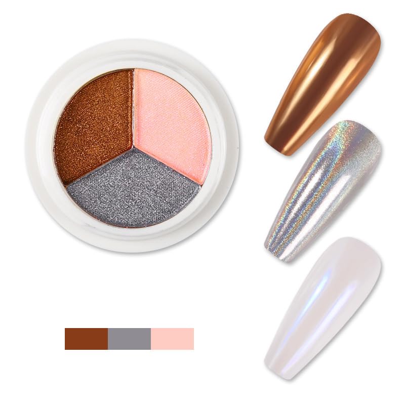 3 Colors Nail Powder Glitter Metallic Shining Metallic Mirror Effect Pigment Glitter for Nail Art Manicure Decoration Home DIY Salon Eyeshadow Nail Decorations Accessories