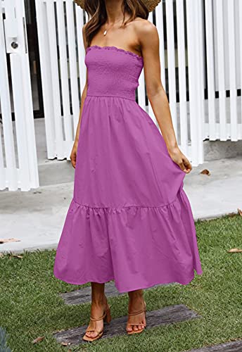 Image of ZESICA Women's Summer Boho Strapless Maxi Dress 2026 Casual Off Shoulder Smocked Flowy A Line Beach Holiday Long Dresses