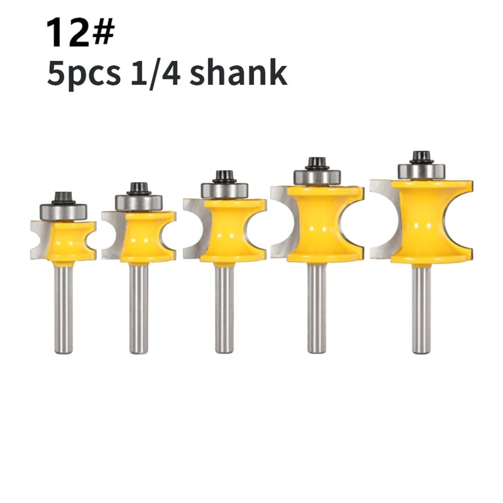 1-5 szt. 6mm 6.35mm 8mm 12mm 12.7mm Shank Bullnose półokrągły zestaw bitów z łożyskiem, frez do obróbki drewna do frezu czołowego do drewna(5pcs 6.35mm shank)