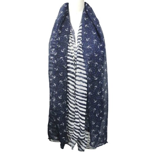 Wrapables® Stripes and Anchor Nautical Marine Scarf 72" X 42"3