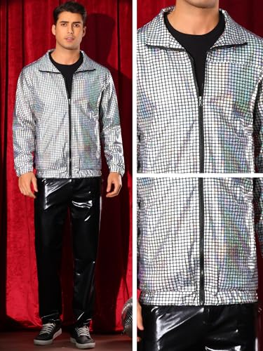 Lars Amadeus Metallic Jacket for Men's Long Sleeve Stand Collar Party Disco Shiny Holographic Jackets4