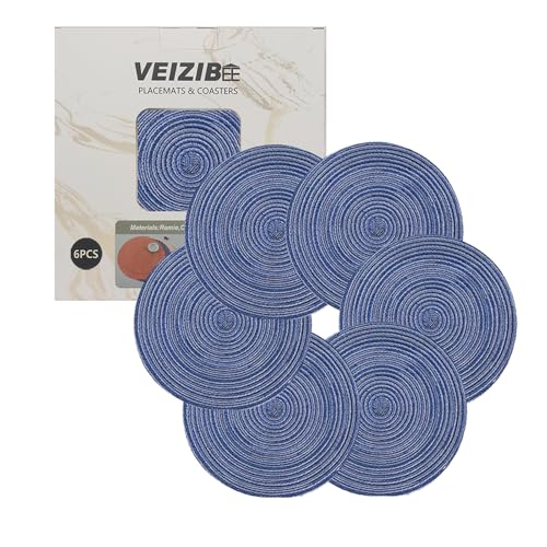 Sottobicchieri o tappetino da caffè 11 cm tovagliette lavabili, rotonde, da pranzo, materiale naturale, tessuto a mano, ideale per ristoranti caffetterie hotel Festa di compleanno (Blu)