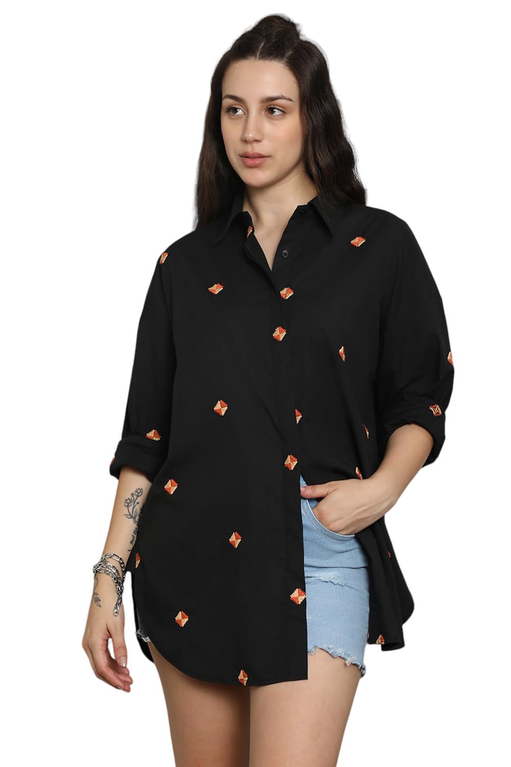 HIGH STARWomen's Geometric Oversized Fit Shirt