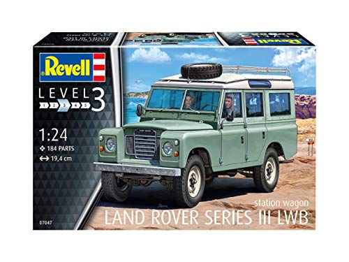 Revell 07047 7047 Kultauto Land Rover Series III LWB Station Wagon zum Selberbauen, Automodellbausatz 1:24, 19,4 cm REV-07047, unlackiert, 44220