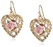1928 Jewelry "Porcelain Rose Collection" Gold Tone Pink Porcelain Rose Heart Drop Earrings