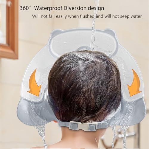 Image of Baby Shower Cap Shield, Shower Cap for Kids, Visor Hat for Eye and Ear Protection for 0-9 Years Old Children, Cute diving goggle Shape Makes The Baby Bath More Fun (Grey)