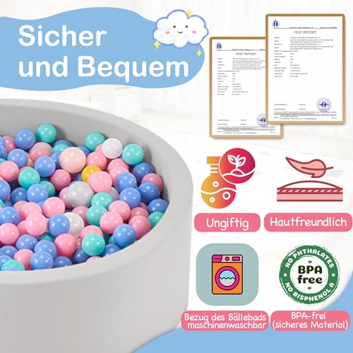 Aunekiv Bällebad für Baby ab 1 Jahr ohne Bälle, 90x30 cm Bällepool Ballgruben Spielzeug für Kleinkinder, Grau