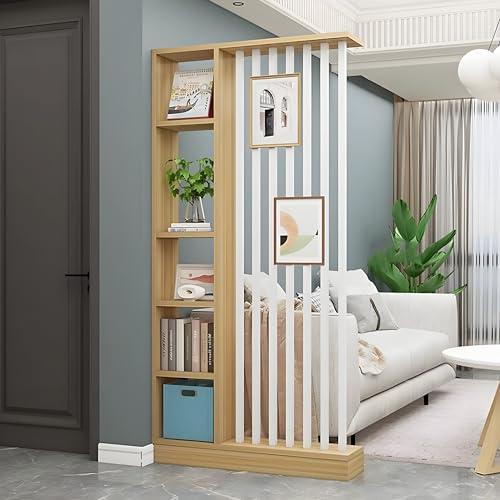 Image of MKH KRAFTS- Premium Wooden Room Divider Handcrafted Natural Wood Partition with Woven Cane Panel Decorative Space Separator for Living Room Bedroom Office (72 x 48 Inch (Iron- 7 Rodes))