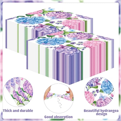 peony man 50 PCS Hydrangea Cocktail Napkins Hydrangea Flower Paper Napkins 3 Ply Summer Floral Beverage Dessert Disposable Napkins for Wedding Bridal Shower Birthday Tea Party Supplies