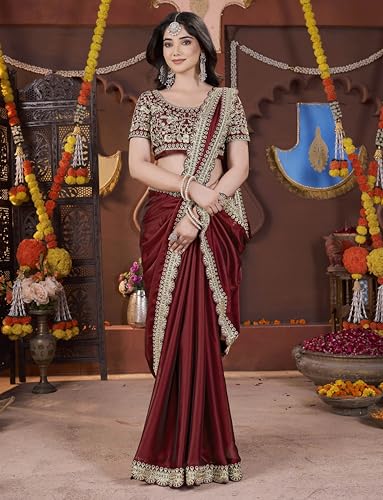Image of DHARMEE Women's Elegant Designer Sarees Premium Rangoli Fabric with Embellished Border, Lightweight and Stylish Ethnic Wear - Perfect for Parties, Weddings, and Festive Occasions..