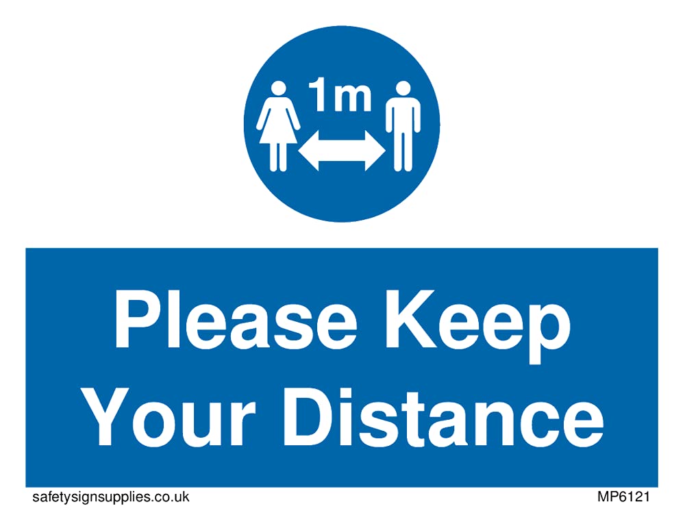 Pack of five - Social Distance 1m symbol with Please keep your distance Sign - 100x75mm - A7L