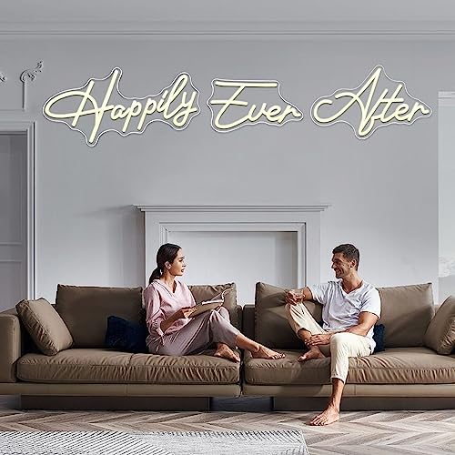 Image of Super Large Neon Sign Happily Ever After with Dimmer, Art Decorative Neon Lights for Bedroom, Wedding, Birthday, Home Wall Decor, Bachelorette Party (60.26 inchX12.52 inch)