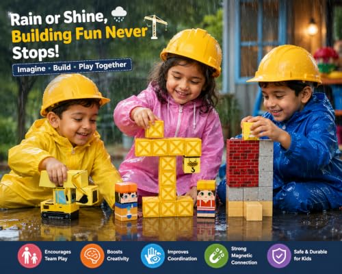 Image of Construction Magnetic Building Blocks for Kids | STEM Magnetic Tiles Pixelated Cube Construction Toy | Creative Learning Block Set for Boys & Girls Ages 3-10 | Birthday Gift
