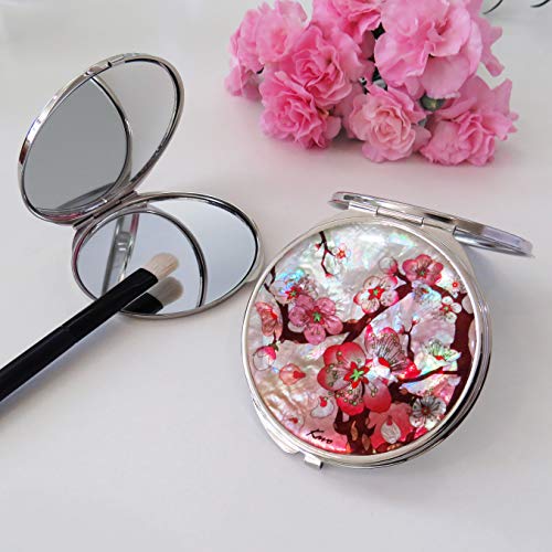 Maddesign Mother Of Pearl Pink Makeup Mirror Compact Folding Magnify Apricot Tree Flowers Design #TOP4