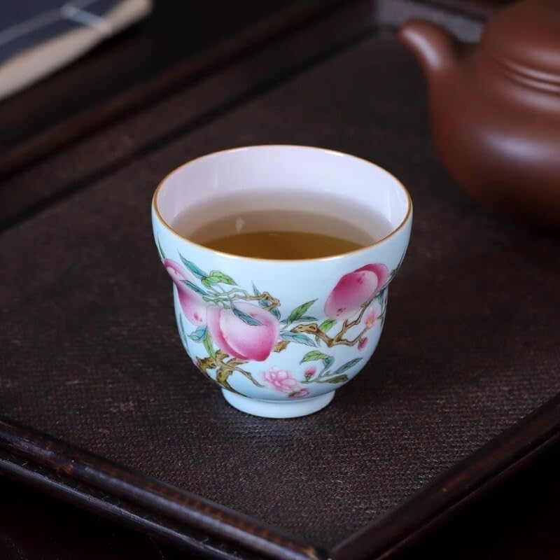 Tea Cup Hand-Painted Pastel Host Blue Ground Longevity Peach Gourd Kung Fu Set Single Soaking Container