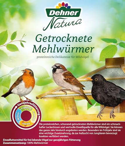 Dehner Natura Wildvogelfutter, getrocknete Mehlwürmer, proteinreich, 80 g