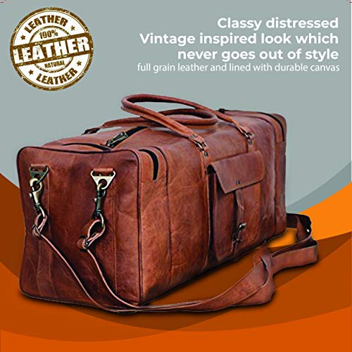 Leather Duffel Bag 28 inch Large Travel Bag Gym Sports Overnight Weekender Bag by Komal's Passion Leather (Brown)