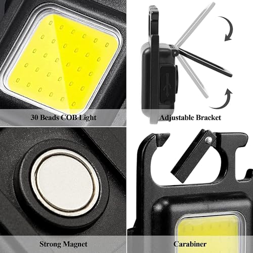 Image of K D Pack of 02 Keychain COB LED Flashlight Rechargeable | 800 Lumens Mini Torch with Magnet, Bottle Opener & 3 Lighting Modes | Portable Emergency Light with Type-C Charging