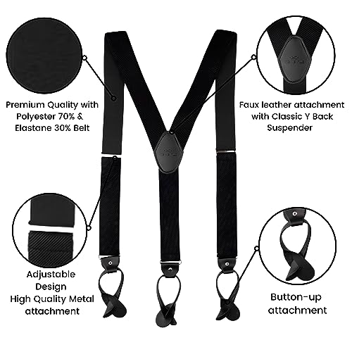 Image of The Tie Hub Button Suspenders for Men | Gentry Button-On Y-Back Elastic Braces | Adjustable 1.25 Inch | Formal Wedding