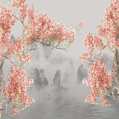 HBYUEHAN Papel tapiz de fondo de flores naturales con paisaje Retro, mural fotográfico 3D para sala de estar, dormitorio, oficina, decoración moderna de pared