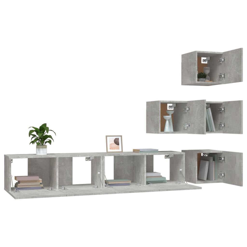 Wandschrank Fernseher Betongrau, TV-Hängeschrank aus Holzwerkstoff mit dekorativem Design, bietet reichlich Stauraum für Schlüssel und Notizblöcke, einfache Reinigung mit feuchtem