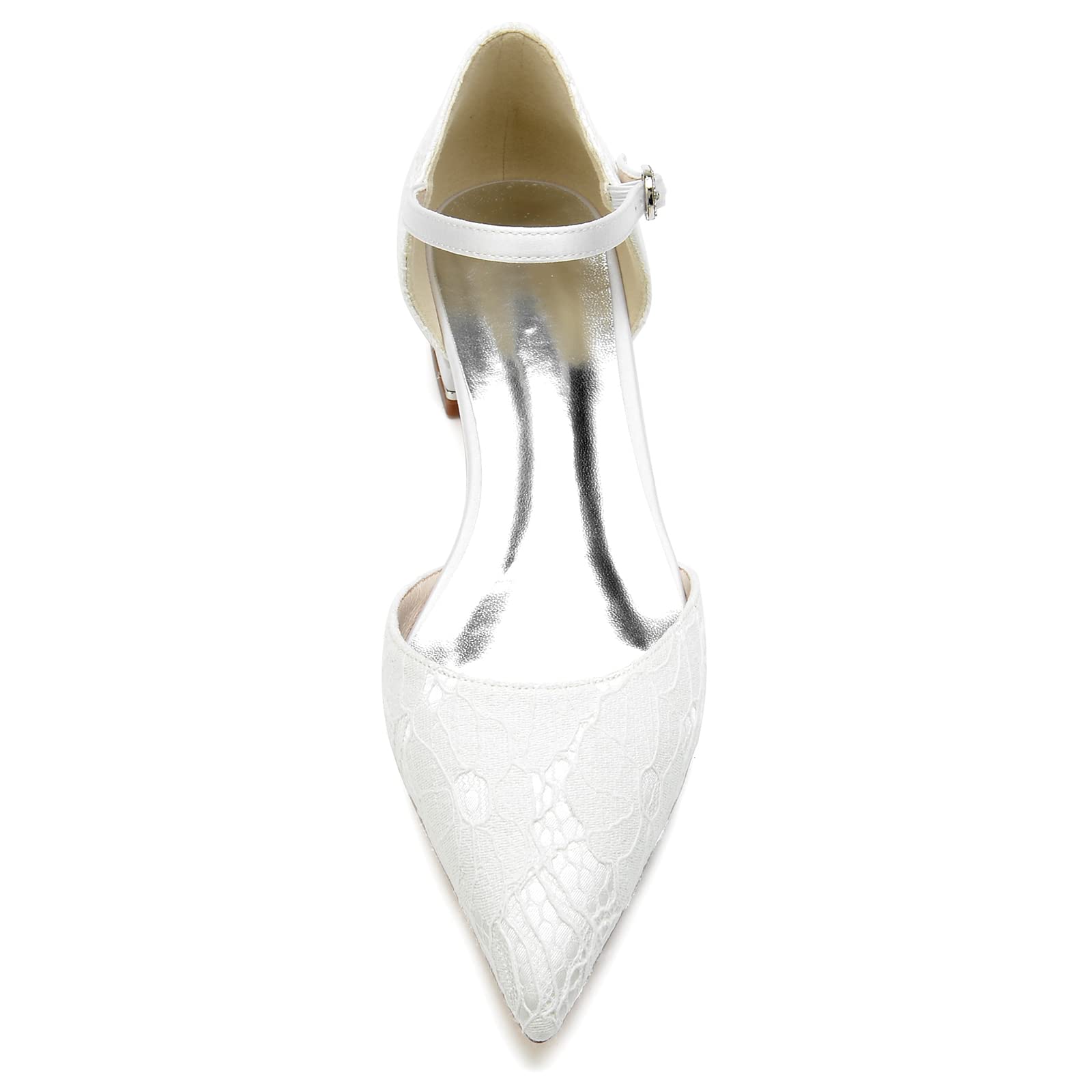 Scarpe da Sposa in Pizzo Bianco per Donna Ballerine a Punta Scarpe Basse con Cinturino alla Caviglia Décolleté per Cerimonia Party