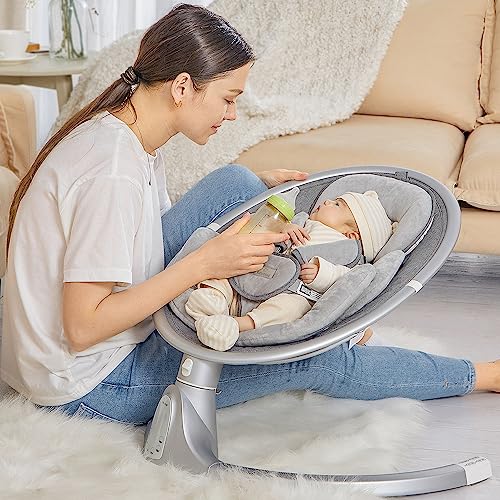 Babybond Baby Swings For Infants, Bluetooth Infant Swing With Preset Lullabies, 5 Point Harness Belt, 5 Speeds And Remote Control - Portable Baby Swing For Indoor And Outdoor (New Version) #TOP7