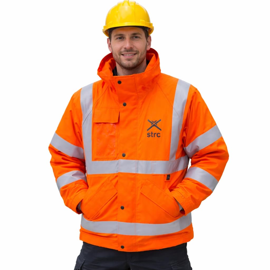 Burakh Unisex Orange Hi-Vis Waterproof Safety Jacket With Reflective Strips | High Visibility Workwear Coat For Construction, Road & Outdoor Jobs | Multiple Sizes