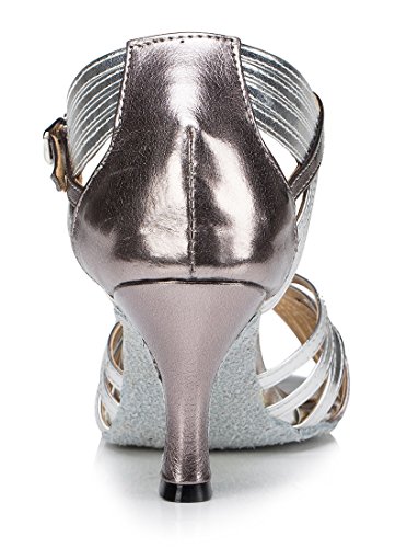 TDA Women's Fashion Single Strap High Heel 7.5cm Silver Latin Salsa Ballroom Dance Shoes 8.5 M US