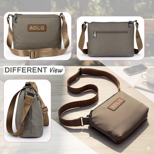Image of Storite Sling Bag, Crossbody Bag with Multi-Compartment for Women and Girls With Adjustable Shoulder Strap - 28.5x18x10cm (Grey Beige)