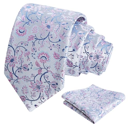 Image of Alizeal Mens 3.15inches Leaf Flower Pattern Tie Set | Floral Pattern Pocket Square Perfect for Fall Winter Business and Holiday Events