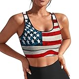 AuHomea Old American Flag Womens Sports Bra Padded Workout Slimming Tank Tops for Women with Built in Bra U Neck Fitness S Size Running Yoga Top