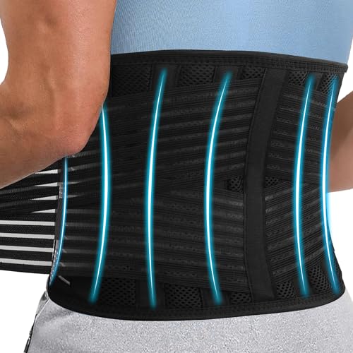 Back Brace for Lower Back Pain Relief – Lumbar Support Belt for Men & Women, 6 Steel Stays Maxium Support for Herniated Disc, Sciatica, Strains, Heavy lifting, L 39.5
