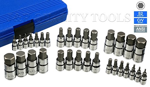 J&R Quality Tools Hex Allen Bit Socket Set, SAE and Metric, S2 Steel