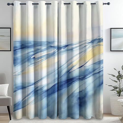 Genérico Cortinas Salon Modernas, Abstracto Acuarela Líneas impresión patrón, Azul Amarillo Cortinas Opacas Termicas Aislantes, 140An x 280Al cm (2 Paneles) para la decoración del Dormitorio