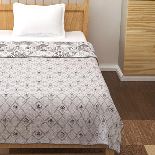 Image of Story@Home AC Quilted Queen Size Cotton 100%| 150GSM 144x220 CM Quilt AC Blanket for Summer | AC Comforter Single Bed| White & Pale Mauve, Abstract & Motif Reversible Design Duvet | All-Season Blanket