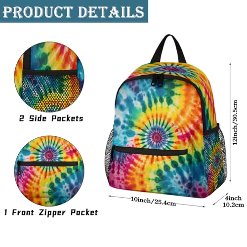 Toddler Backpack for Boys Girls, Colorful Tie Dye Mini Kids Backpacks with Chest Strap Whistle, Preschool Kindergarten Daypack, Travel Bookbag for Children2