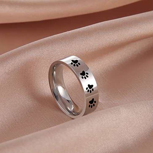 Amaxer Ring mit Tierpfotenabdruck für Männer und Frauen, schöner Bär, Hund, Katze, Fußabdrücke, Edelstahl, Statement-Band, Fingerringe, Schmuck, Geschenke (Silber, 9)