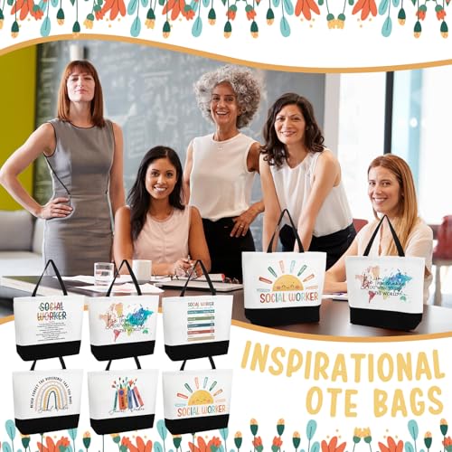 Image of 6 Pcs Social Worker Gift Bulk Christmas Thank You Canvas Bag for Women Reusable Grocery Bag Christmas Appreciation Gift for Bsw Msw Dsw Volunteer Msw Nurse Employee Staff Teacher